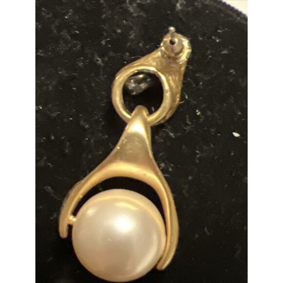 Modernist Earrings Matte Gold Pierced Dangle Stud Faux Pearl Designer Inspired - Picture 6 of 9